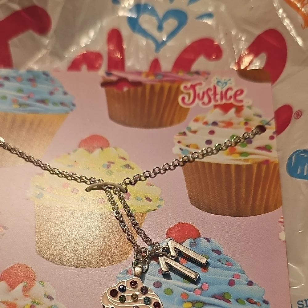 Justice Silver 11th Birthday Cupcake Necklace- NEW